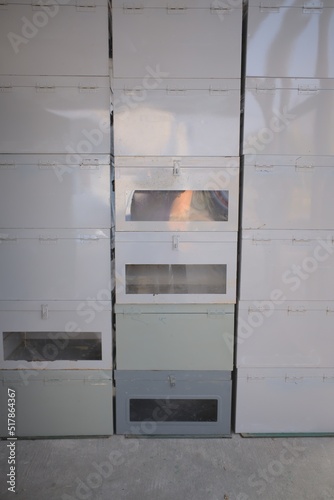 Election box. Steel box. Thai election box. Gray iron box. Hidden over each other.