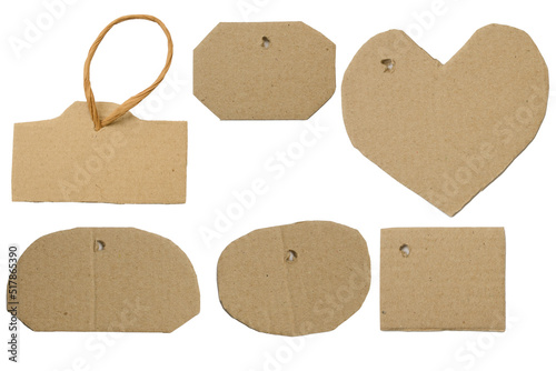 Set of recycled paper labels isolated on white background.