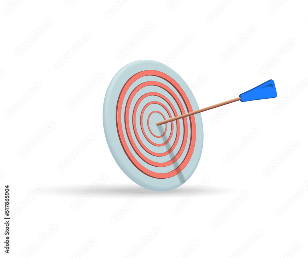 The arrow accurately hit the center of the target. The concept of achieving a business goal.
 3d vector illustration.