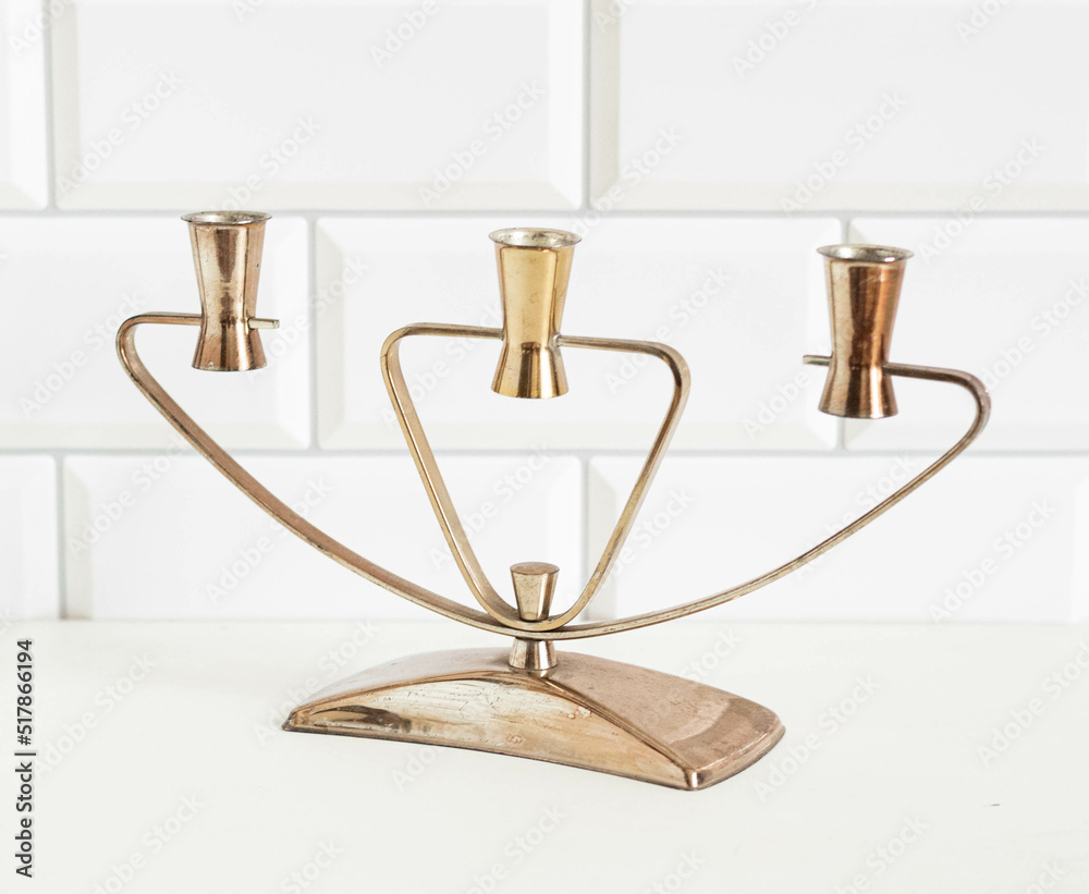 Mid-century modern design metal home decor - copper candle holder