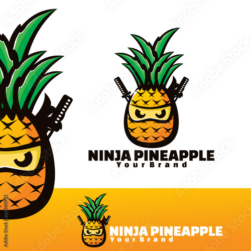 Cute ninja pineapple logo art illustration