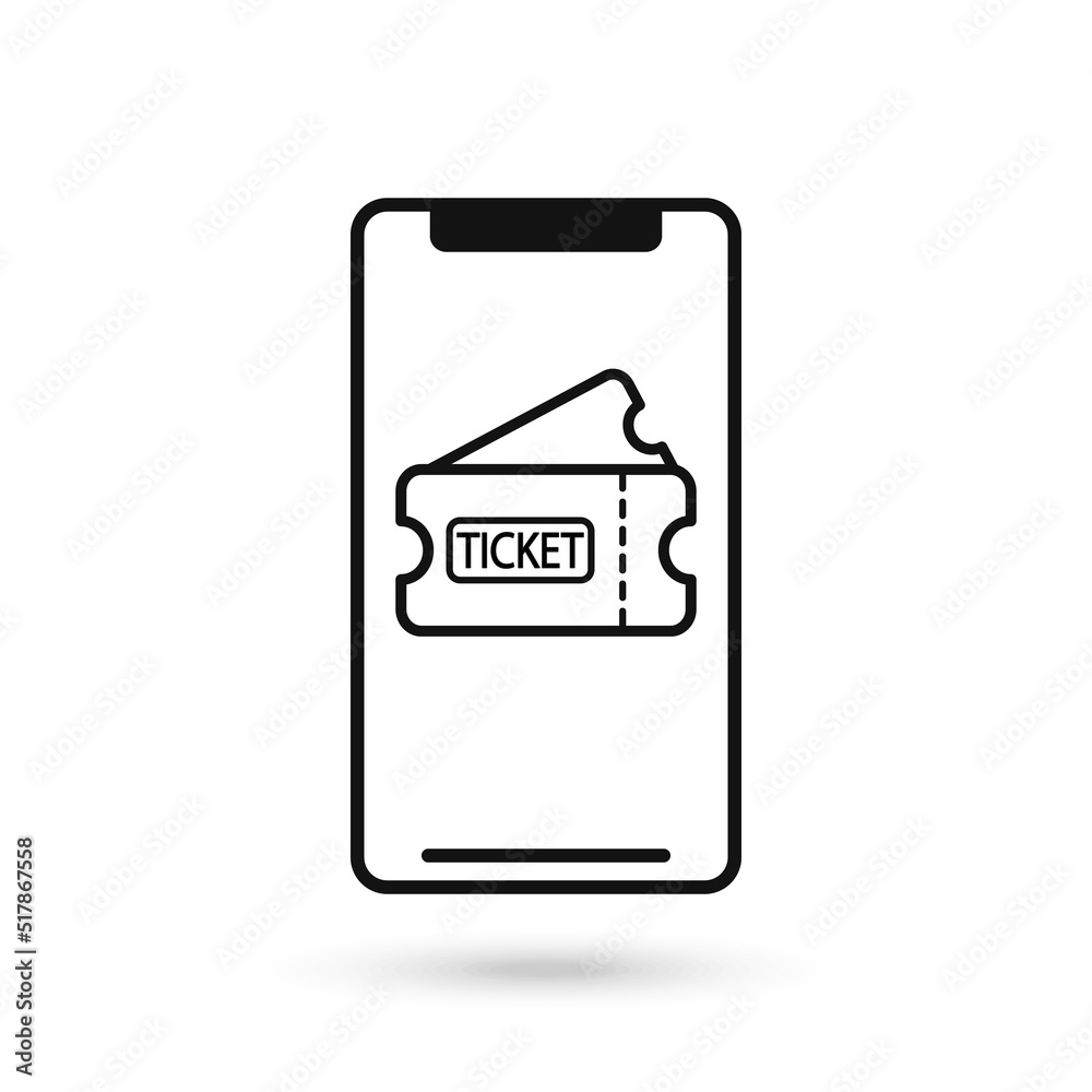 Mobile phone with Tickets flat design icon. Mobile phone with Tickets flat design icon.