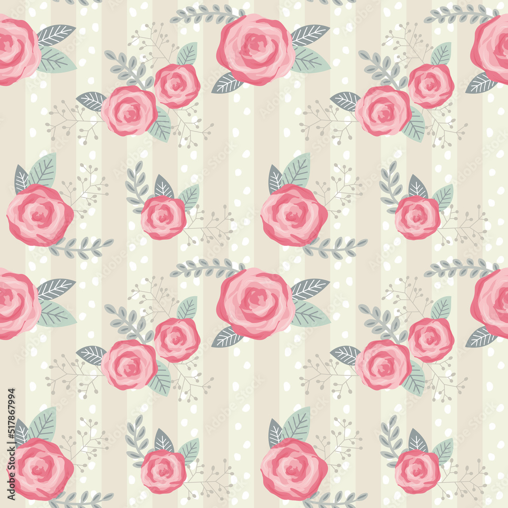 Seamless pattern pink rose on pastel background.