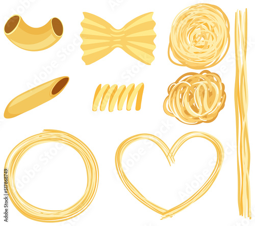 Set of different pastas isolated