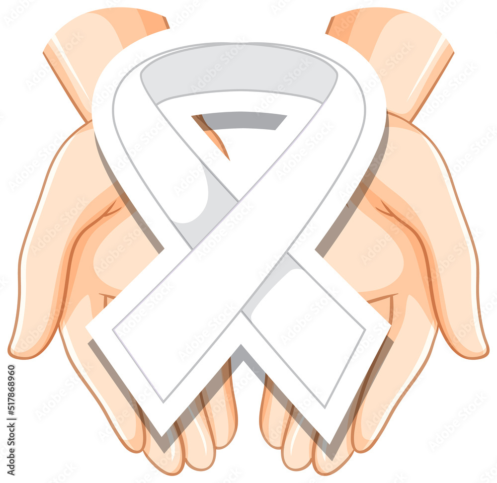 White ribbon in hands White ribbon in hands