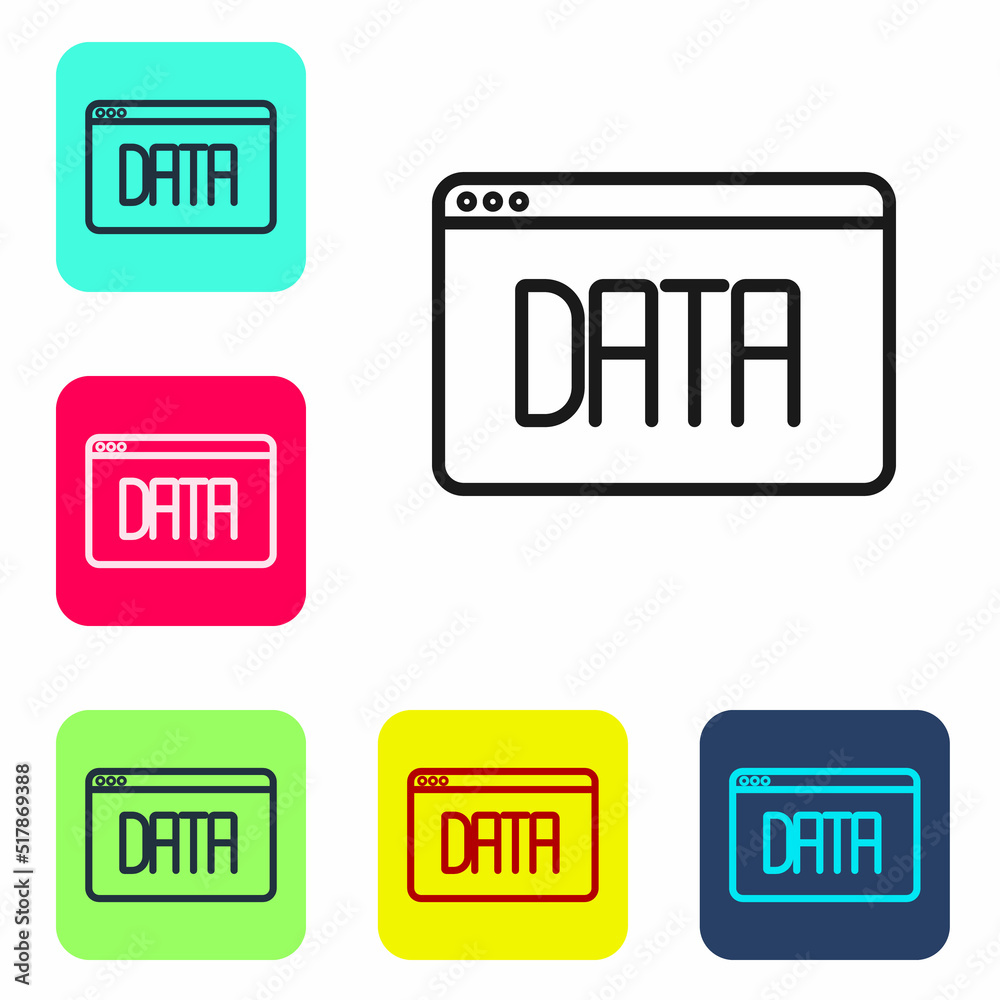 Black line Data analysis icon isolated on white background. Business data analysis process, statistics. Charts and diagrams. Set icons in color square buttons. Vector Black line Data analysis icon isolated on white background. Business data analysis process, statistics. Charts and diagrams. Set icons in color square buttons. Vector
