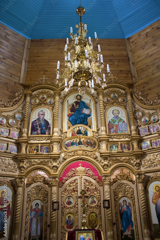  Interior of the Wooden Church of St. Righteous Peter the Long-suffering in Kholodny Yar, Ukraine