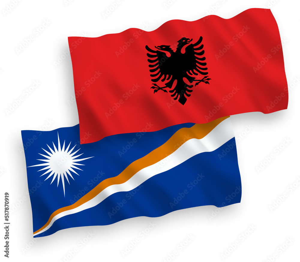 Flags of Republic of the Marshall Islands and Albania on a white background Flags of Republic of the Marshall Islands and Albania on a white background