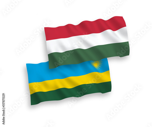 Flags of Republic of Rwanda and Hungary on a white background