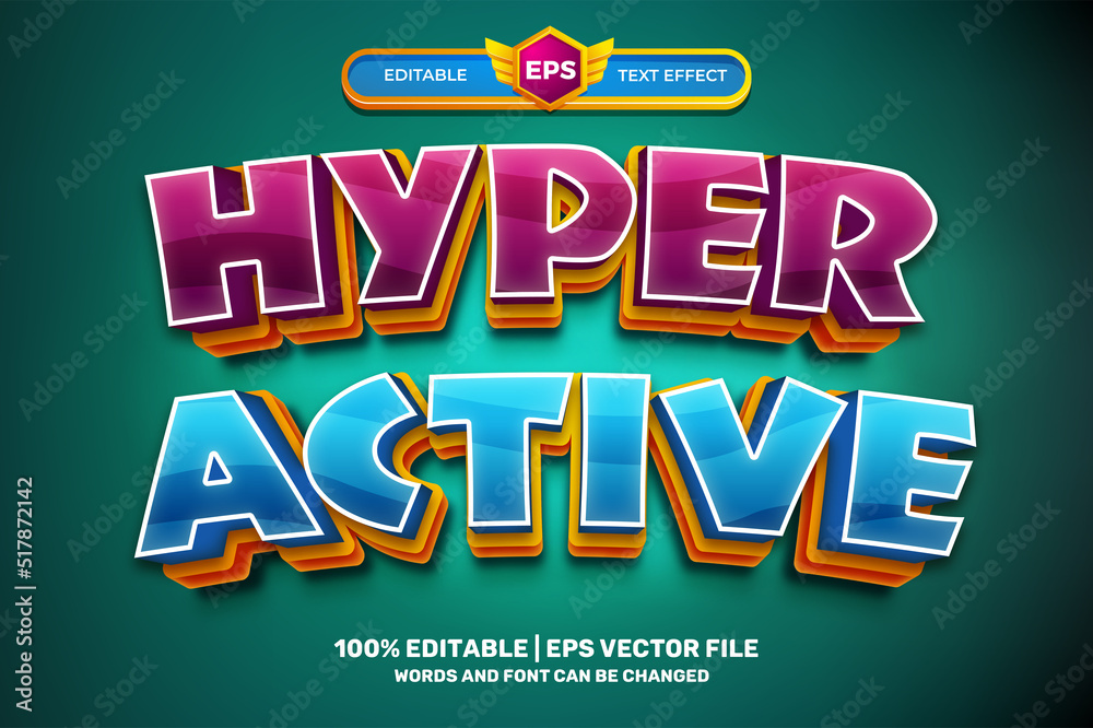Hyper active kids cartoon 3D Editable text Effect Style