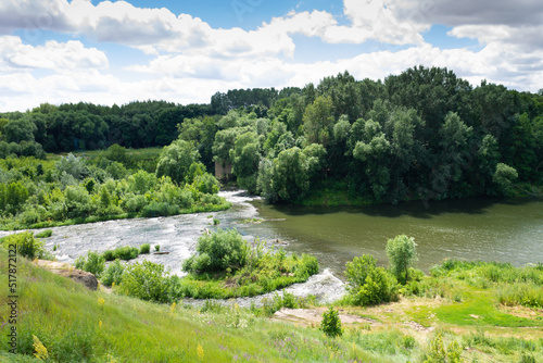 Summer fresh landscape of rocks and Kurapovo river in Lipetsk region