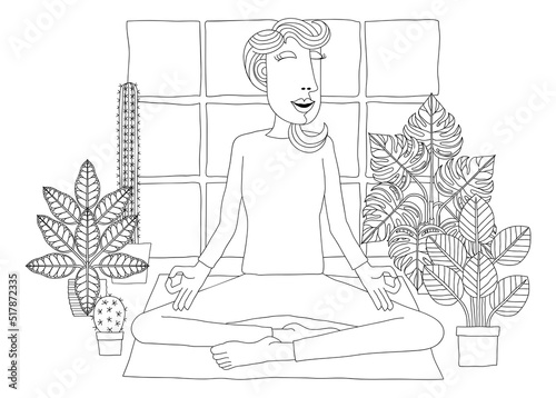 Woman Meditating Doing Yoga Pilates Illustration