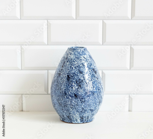 Mid-century modern design pottery - blue egg shape vase
