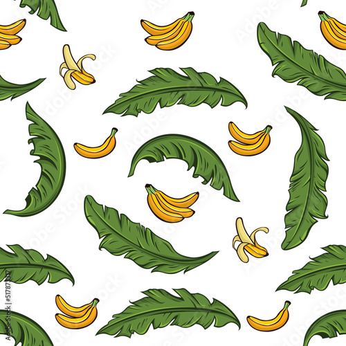 Seamless bananas pattern. Trendy colorful bananas in doodle style