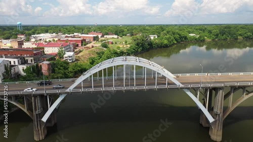 Edmund Pettus bridge in Selma, Alabama with drone video moving sideways and over. photo