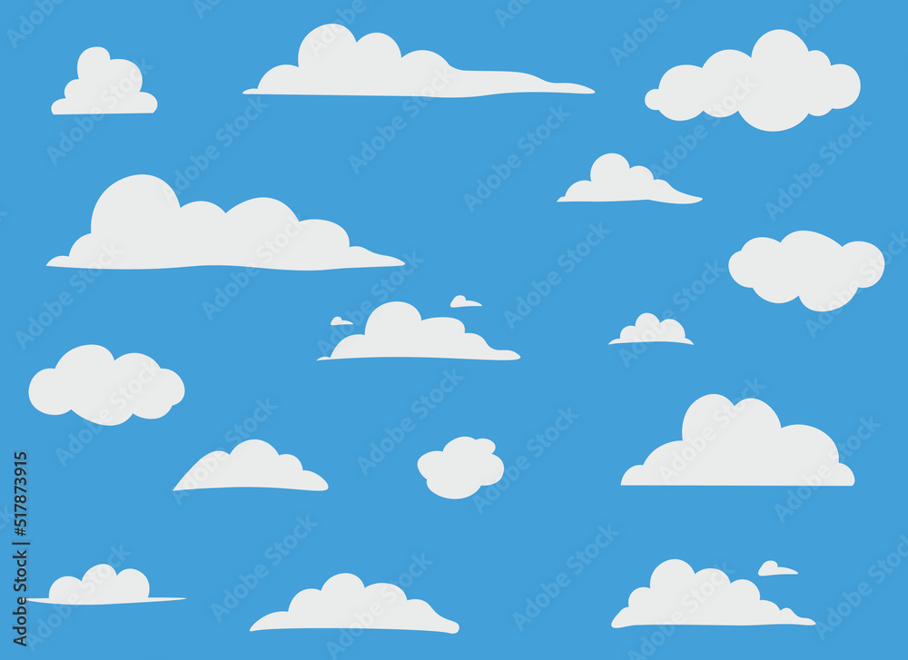 Cloud illustration. Design elements for web interface , weather forecast or cloud storage applications. White clouds set isolated on blue background. Vector illustration. Clouds silhouettes. Cloud illustration. Design elements for web interface , weather forecast or cloud storage applications. White clouds set isolated on blue background. Vector illustration. Clouds silhouettes.