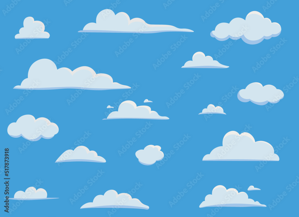 Cloud illustration. Design elements for web interface , weather forecast or cloud storage applications. White clouds set isolated on blue background. Vector illustration. Clouds silhouettes. Cloud illustration. Design elements for web interface , weather forecast or cloud storage applications. White clouds set isolated on blue background. Vector illustration. Clouds silhouettes.
