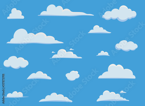 Cloud illustration. Design elements for web interface , weather forecast or cloud storage applications. White clouds set isolated on blue background. Vector illustration. Clouds silhouettes.