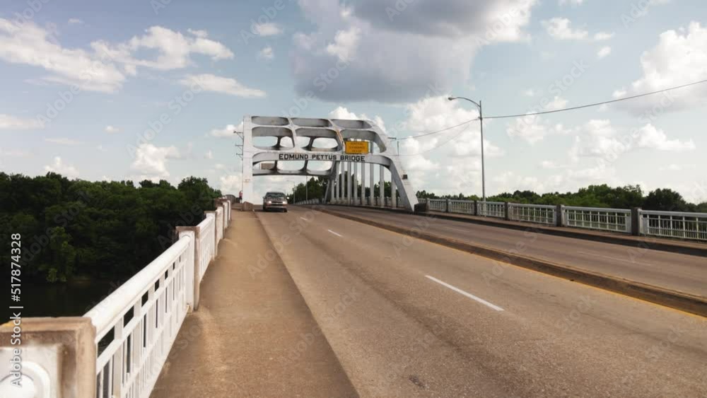Edmund Pettus bridge in Selma, Alabama with gimbal video walking forward in slow motion. Edmund Pettus bridge in Selma, Alabama with gimbal video walking forward in slow motion.