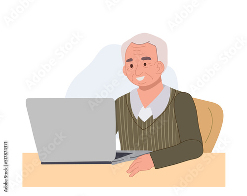 old man using laptop.senior man with technology concept. vector illustrationv