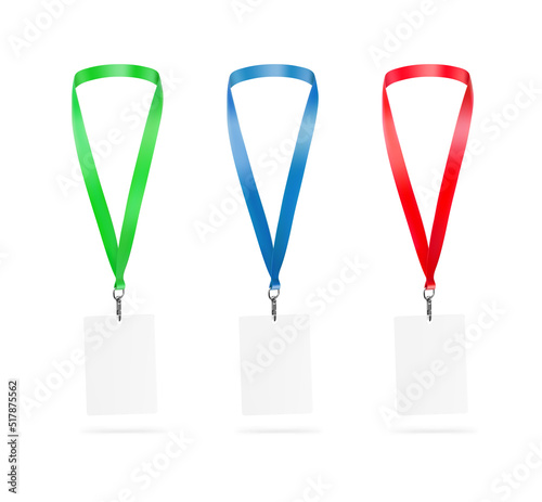 Set of lanyards with id card. Vector illustration isolated on white background. Ready mockup to use for for presentations, conferences and other business situations. EPS10.