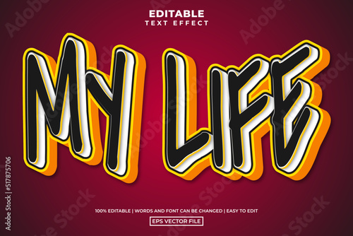 Graffiti modern yellow my life text style, editable text effect template vector illustration