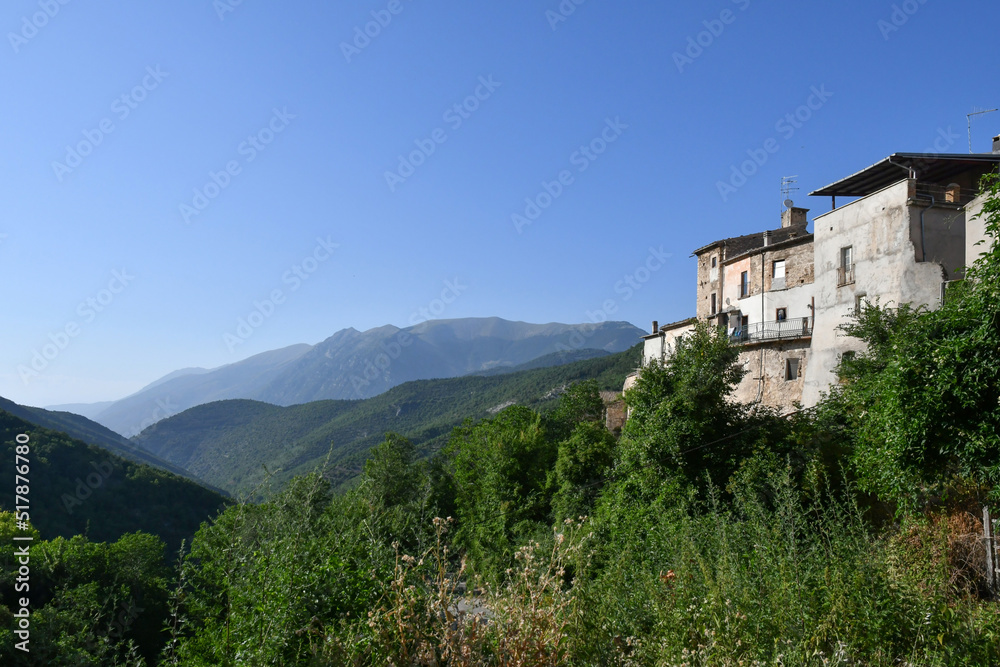 Panoramic view of Cansano,  a medieval village in the Abruzzo region of Italy.	