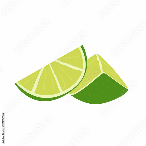 Key lime slices, cutted citrus pieces. Meethay fruit wedges for healthy diet. Composition of fruit slices. Delicious juicy citron for cocktail menu or recipe. Vector lime isolated on white background.