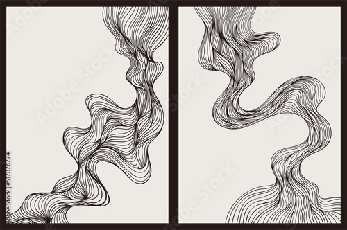 Template for tattoo, typography, decor design, covers. Japanese vintage graphic style. Line art. Stylish hand drawn illustration with smoke. Background in black and beige colors.