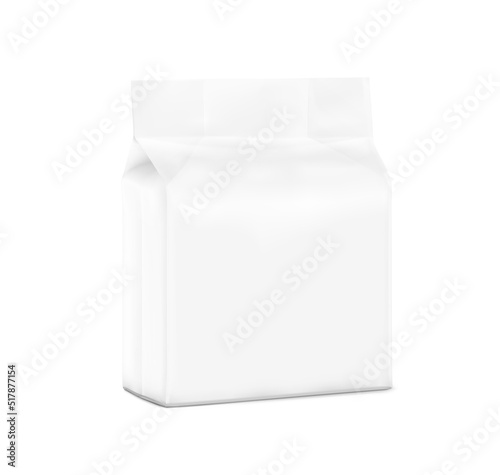Realistic plastic stand bag with handle mockup. Vector illustration isolated on white background. Ready for your design. Suite for the presentation of diaper, pets, foods, household, wet wipes, etc.