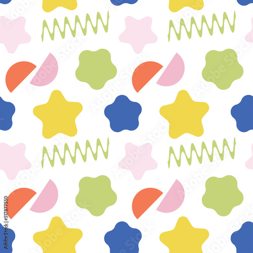 Pattern of simple bright flat shapes Geometry minimalistic artwork background with simple shape and figure. Abstract vector pattern design in Scandinavian style.