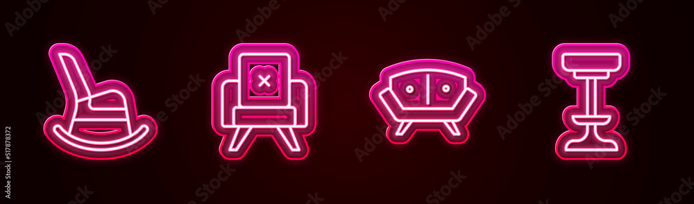 Set line Rocking chair, Armchair, Sofa and Chair. Glowing neon icon. Vector Set line Rocking chair, Armchair, Sofa and Chair. Glowing neon icon. Vector