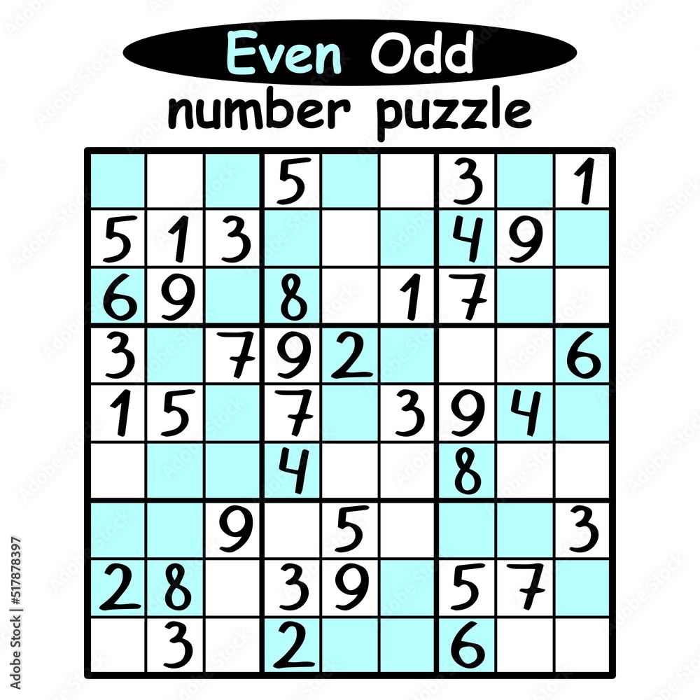 Even Odd sudoku printable activity page vector illustration. Unusual ...