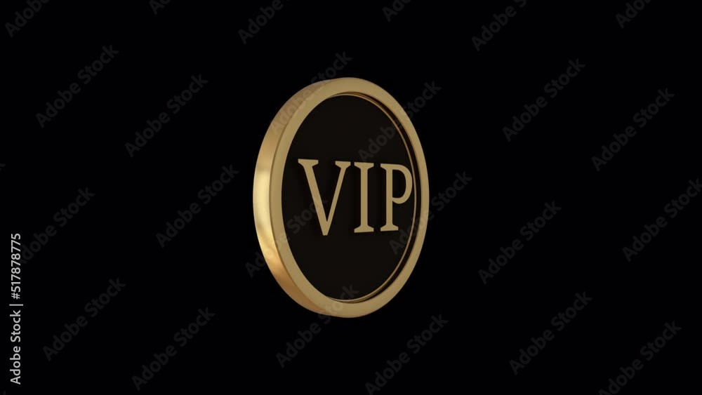 3D looped animation of the VIP logo on a transparent background rotates in good quality