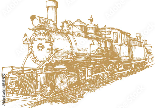 Vintage style hand drawn vector illustration of a Train. 