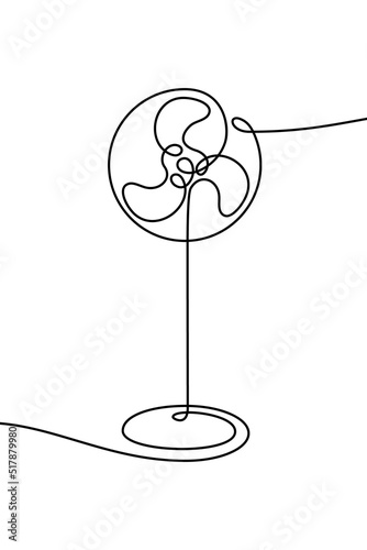 Electric fan in continuous line art drawing style. Ventilator black linear sketch isolated on white background. Vector illustration