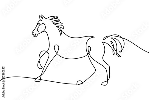 Horse in continuous line art drawing style. Running horse black graphic sketch isolated on white background. Vector illustration