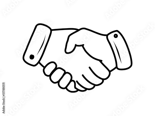 Doodle handshake icon. Hand drawn cooperation vector illustration. Shake hands - business element