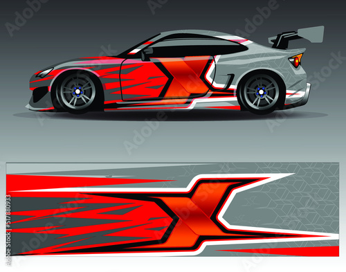 Car wrap design vector  truck and cargo van decal. Graphic abstract stripe racing background designs for vehicle  rally  race  adventure and car racing livery.