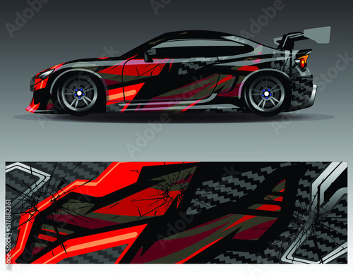 Car wrap design vector, truck and cargo van decal. Graphic abstract stripe racing background designs for vehicle, rally, race, adventure and car racing livery.
