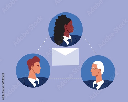 Business communication online, flat vector stock illustration as concept of Conferences and networking, teamwork via Internet