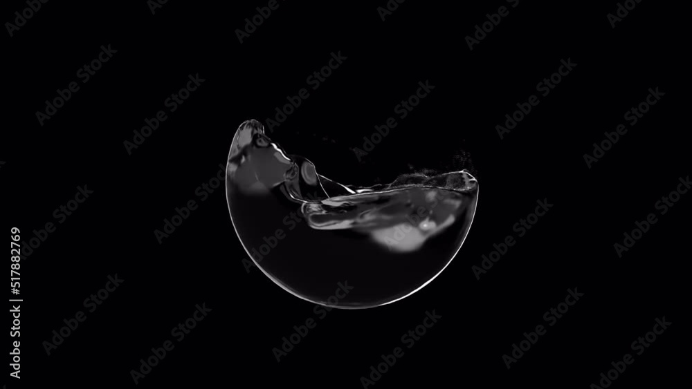 Black water with waves splashing inside the ball with alpha channel