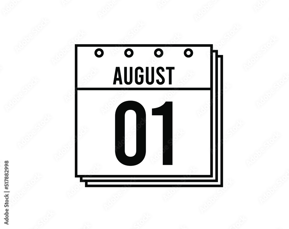 August 1 calendar. August month calendar black and white icon. Simple 3D vector. August 1 calendar. August month calendar black and white icon. Simple 3D vector.