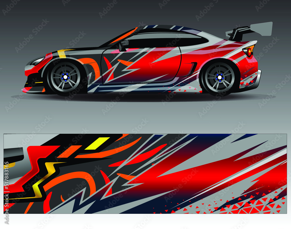 Car wrap design vector, truck and cargo van decal. Graphic abstract stripe racing background designs for vehicle, rally, race, adventure and car racing livery.