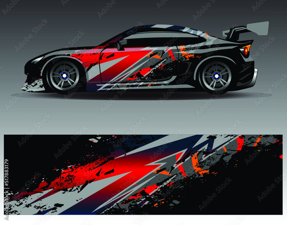 Car wrap design vector, truck and cargo van decal. Graphic abstract stripe racing background designs for vehicle, rally, race, adventure and car racing livery.