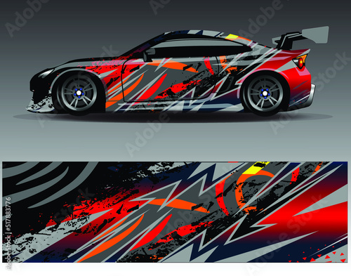 Car wrap design vector  truck and cargo van decal. Graphic abstract stripe racing background designs for vehicle  rally  race  adventure and car racing livery.