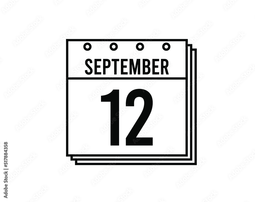 September 12 calendar. September month calendar black and white icon. Simple 3D vector. September 12 calendar. September month calendar black and white icon. Simple 3D vector.