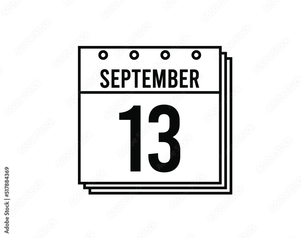 September 13 calendar. September month calendar black and white icon. Simple 3D vector. September 13 calendar. September month calendar black and white icon. Simple 3D vector.