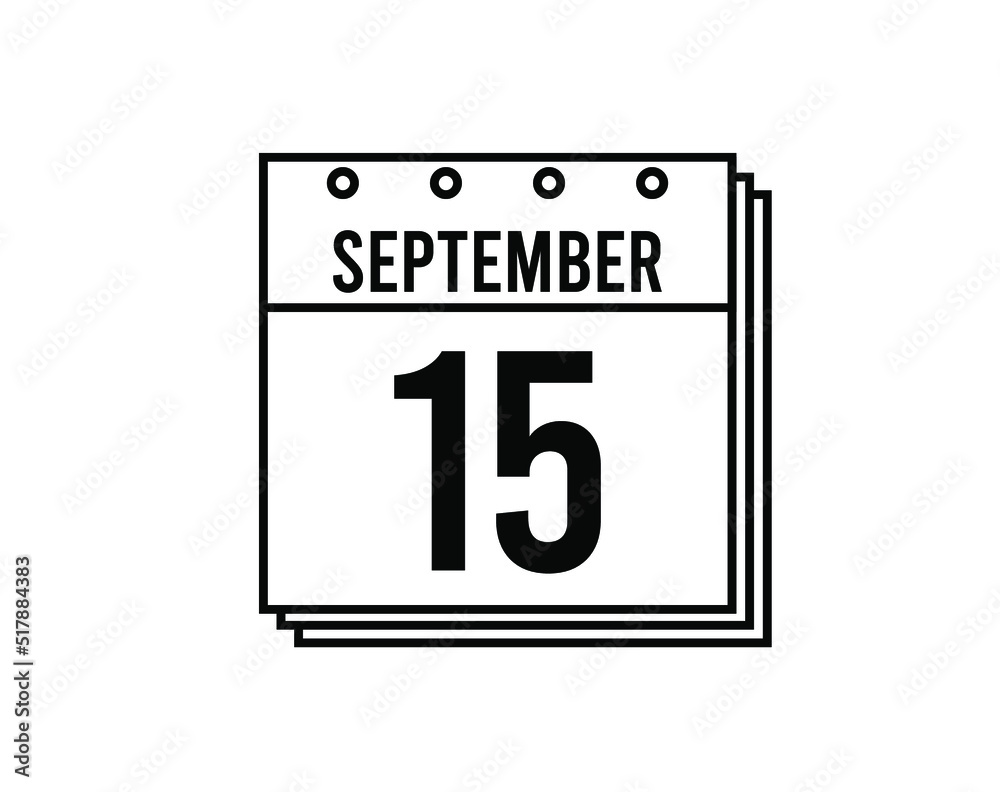 September 15 calendar. September month calendar black and white icon. Simple 3D vector. September 15 calendar. September month calendar black and white icon. Simple 3D vector.