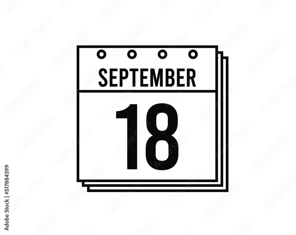 September 18 calendar. September month calendar black and white icon. Simple 3D vector.